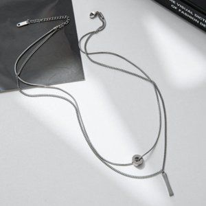 Male simple double layer wear titanium steel pendant necklace